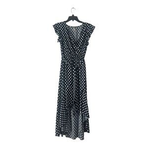 Grecerelle Elegant Black and White Polka Dot High Low Dress, Size M